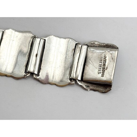 Rare Siam Sterling Silver Hand Carved Paneled 1930's 925 Vintage Bracelet - Picture 10 of 15